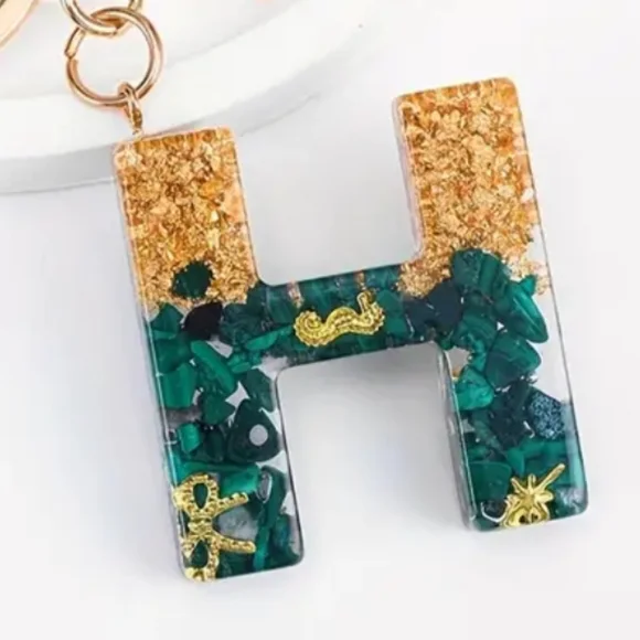 NEW! Resin Letter "H" Initial Keychain Purse  Charm w/ Seahorse & Gold Star - Picture 3 of 6